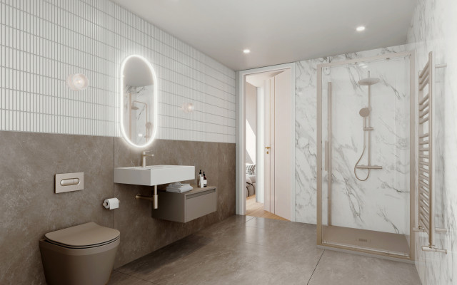 Living Collection APEX Floating Unit Wall Hung Basin And WC - City Stone 1 1